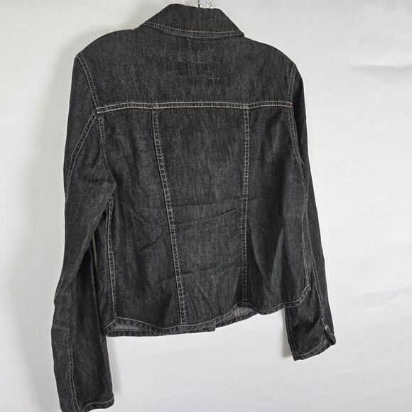 Eddie Bauer Jean Jacket Women's Small Shirt Military Style Charcoal Wash Gray - Picture 10 of 11